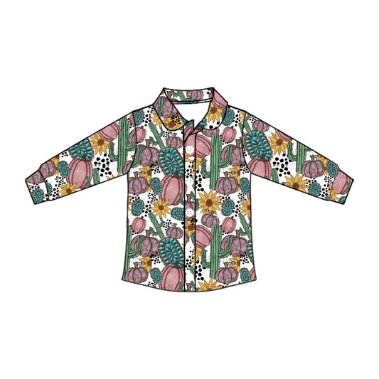 ( Moq 5 ) Baby Boy Long Sleeves Cactus Pumpkins Button Shirt Tops