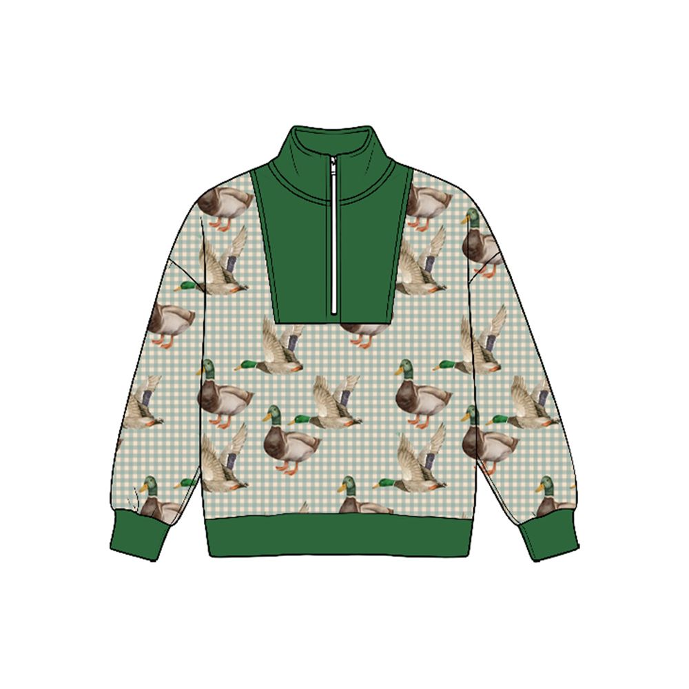 ( Moq 5 ) Preorder Baby Boys Kids Long Sleeves Half Zip Shirt Ducks Plaid Pullover Tops