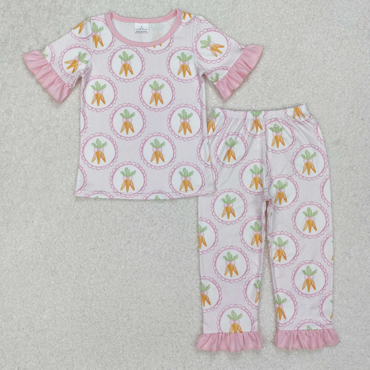 Baby Girl Short Sleeves Easter Carrots Shirt Pants Pink Pajamas Clothes Set RTS