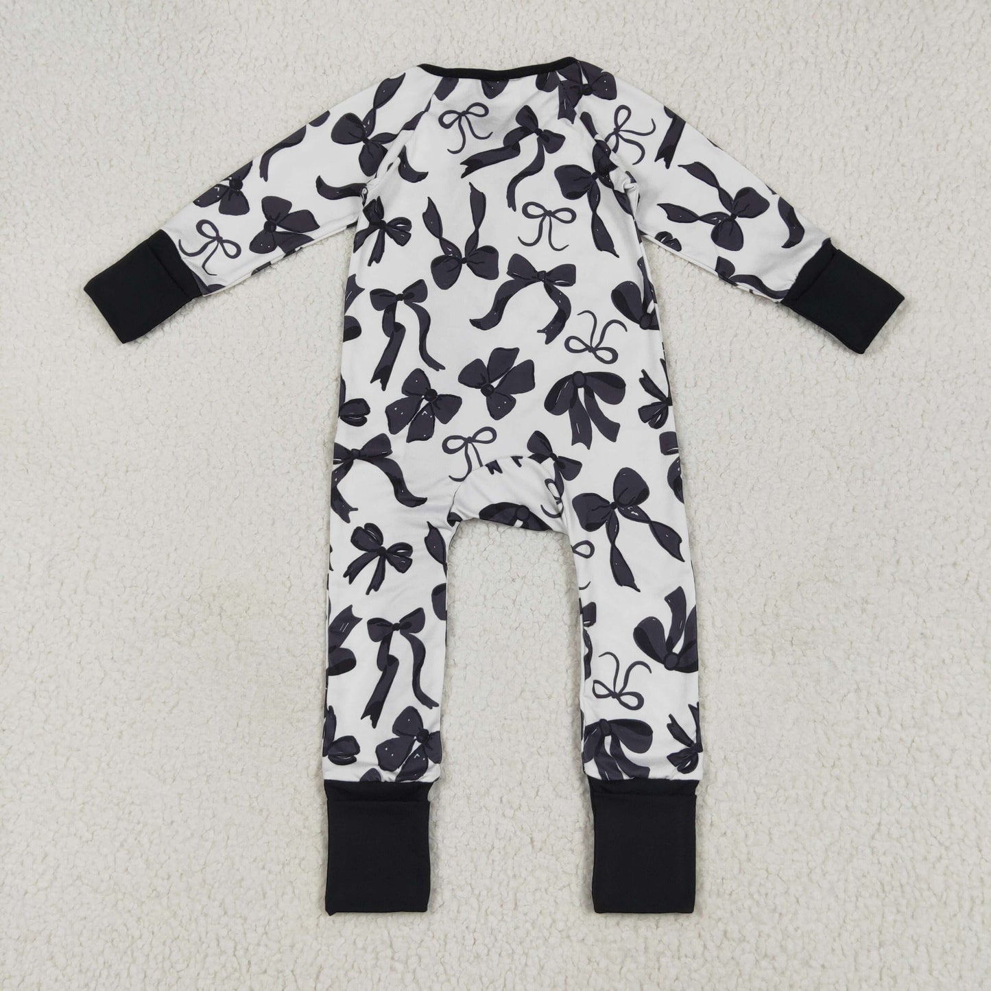 Baby Girl Kids Long Sleeves Black Bows Zipper Romper RTS