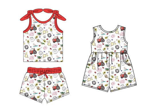 Baby Girl Sleeveless Farm Sibling Jumpsuit Set ( Moq 5 Each Style ) 1.18