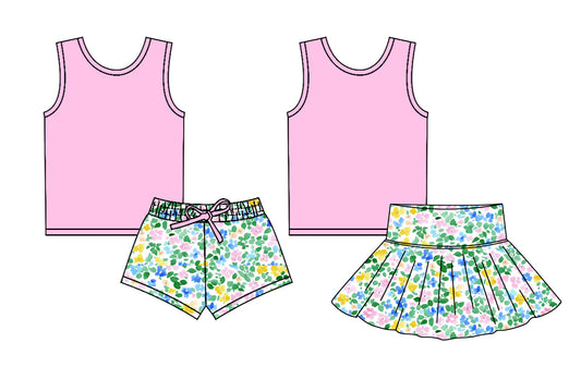 Baby Girl Pink Tops Flower Shorts Skirt Sibling Set ( Moq 5 Each Style ) 2.17