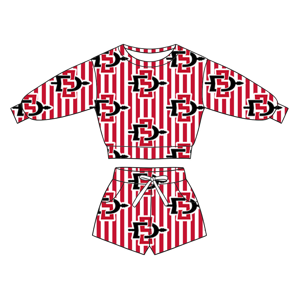( Moq 5 ) Baby Girls Kids Long Sleeves Shirt Pockets Shorts Team Set Clothes