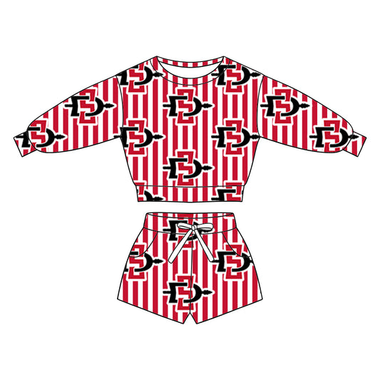 ( Moq 5 ) Baby Girls Kids Long Sleeves Shirt Pockets Shorts Team Set Clothes