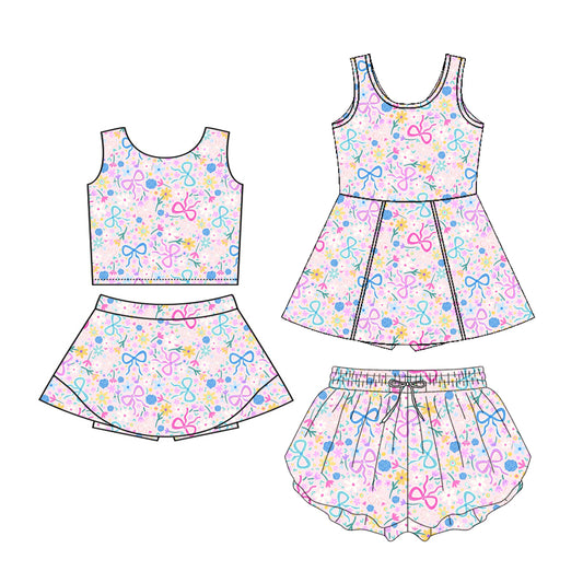 ( Moq 5 Each Style ) Baby Girls Kids Sleeveless Floral Bows Sibling Shorts Dress Set