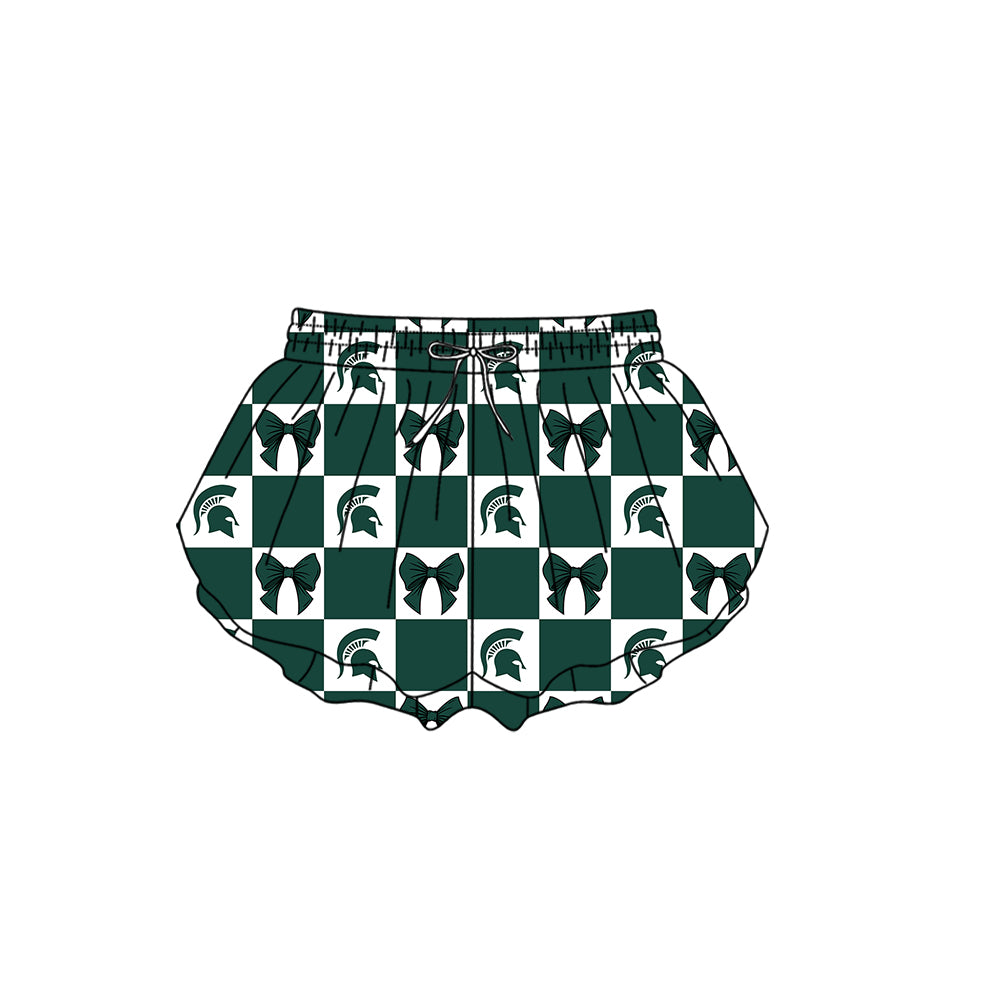 ( Moq 5 ) Kids Girls Adult Women Bows Green Plaid Team Shorts Sibling Mom and Me Yoga Clothes