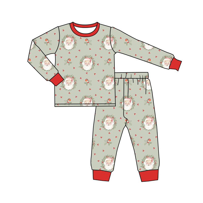 Baby Kids Long Sleeves Santa Christmas Green Shirt Pants Pajamas Set