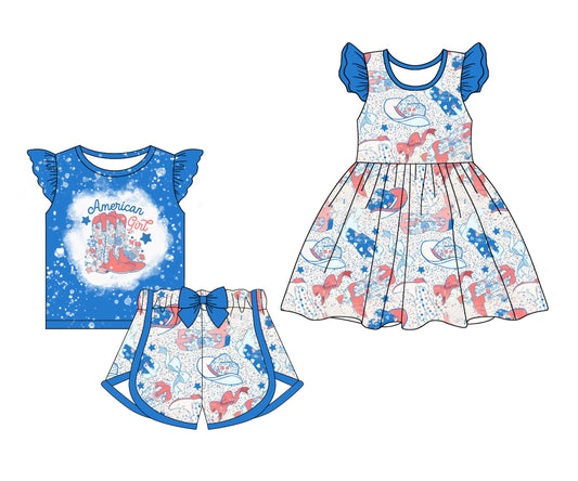 Baby Girl July 4th Boots Hats Bows Sibling Dress Set ( Moq 5 Each Style ) 1.2