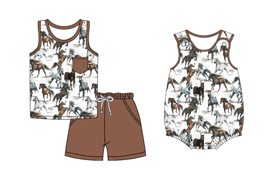 Baby Girl Sleeveless Western Horse Sibling Romper Set ( Moq 5 Each Style ) 2.19