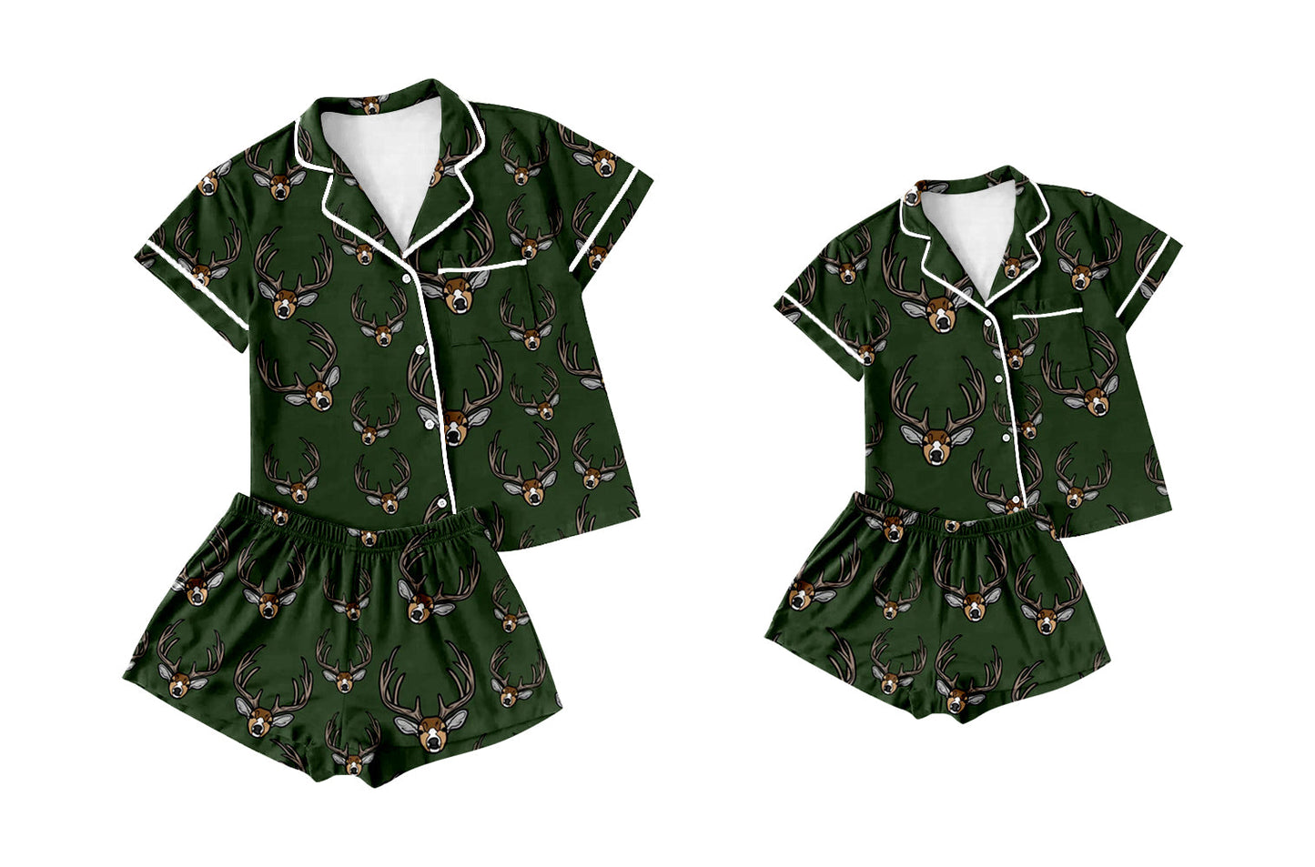 Baby Girl Toddler Adult Women Short Sleeves Deer Green Sibling Family Pajamas Set ( Moq 5 Each Style ) 12.16
