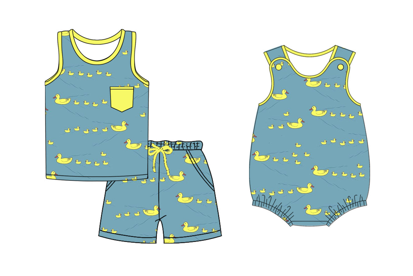 Baby Boy Ducks Sleeveless Sibling Romper Set ( Moq 5 Each Style ) 2.15