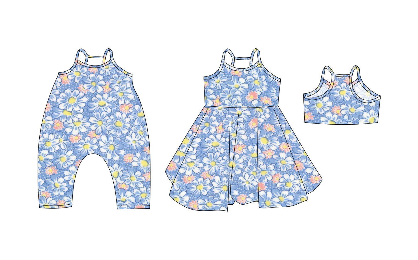 Baby Girl Straps Flower Blue Sibling Summer Romper Dress ( Moq 5 Each Style ) 3.19