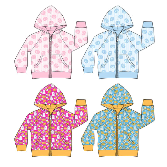 ( Moq 5 Each Style ) Sibling Baby Girls Kids Long Sleeves Pumpkins Halloween Zipper Pockets Coats Tops Clothes