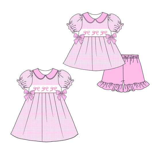 Baby Girl Bows Pink Checked Sibling Dress Set ( Moq 5 Each Style ) 12.26