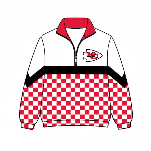 ( Moq 5 ) Kids Toddler Long Sleeves Checked Half Zip Collar Sweatshirt Team Shirt Tops