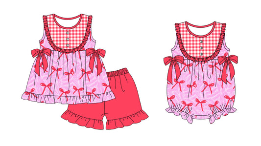 Baby Girl Summer Bows Sibling Romper Clothes Set ( Moq 5 Each Design )11.21