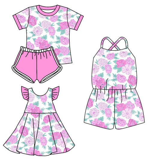 Baby Girl Summer Pink Flower Sibling Jumpsuit Dress Set ( Moq 5 Each Style ) 3.13