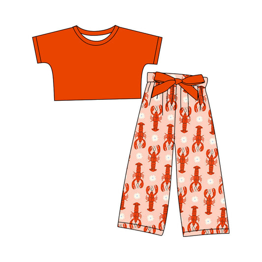 Baby Girl Short Sleeveless Cotton Shirt Crawfish Flower Pants Set ( Moq 5 ) 12.10