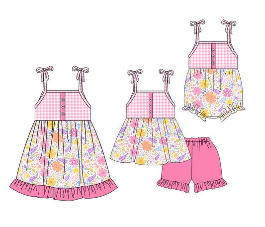( Moq 5 Each Style ) Baby Girl Sleeveless Flower Plaid Sibling Dress Set 3.27