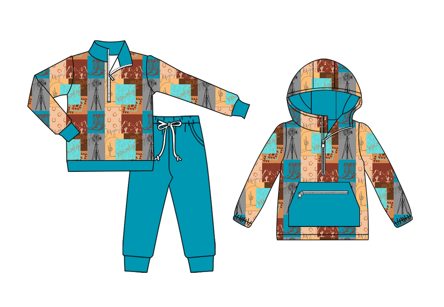 ( Moq 5 Each Style ) Baby Kids Toddler Western Boots Cactus Sibling Shirt Set