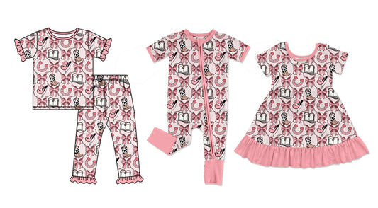 ( Moq 5 Each Style ) Baby Girl Toddler Bows Boots Sibling Western Romper Dress Set