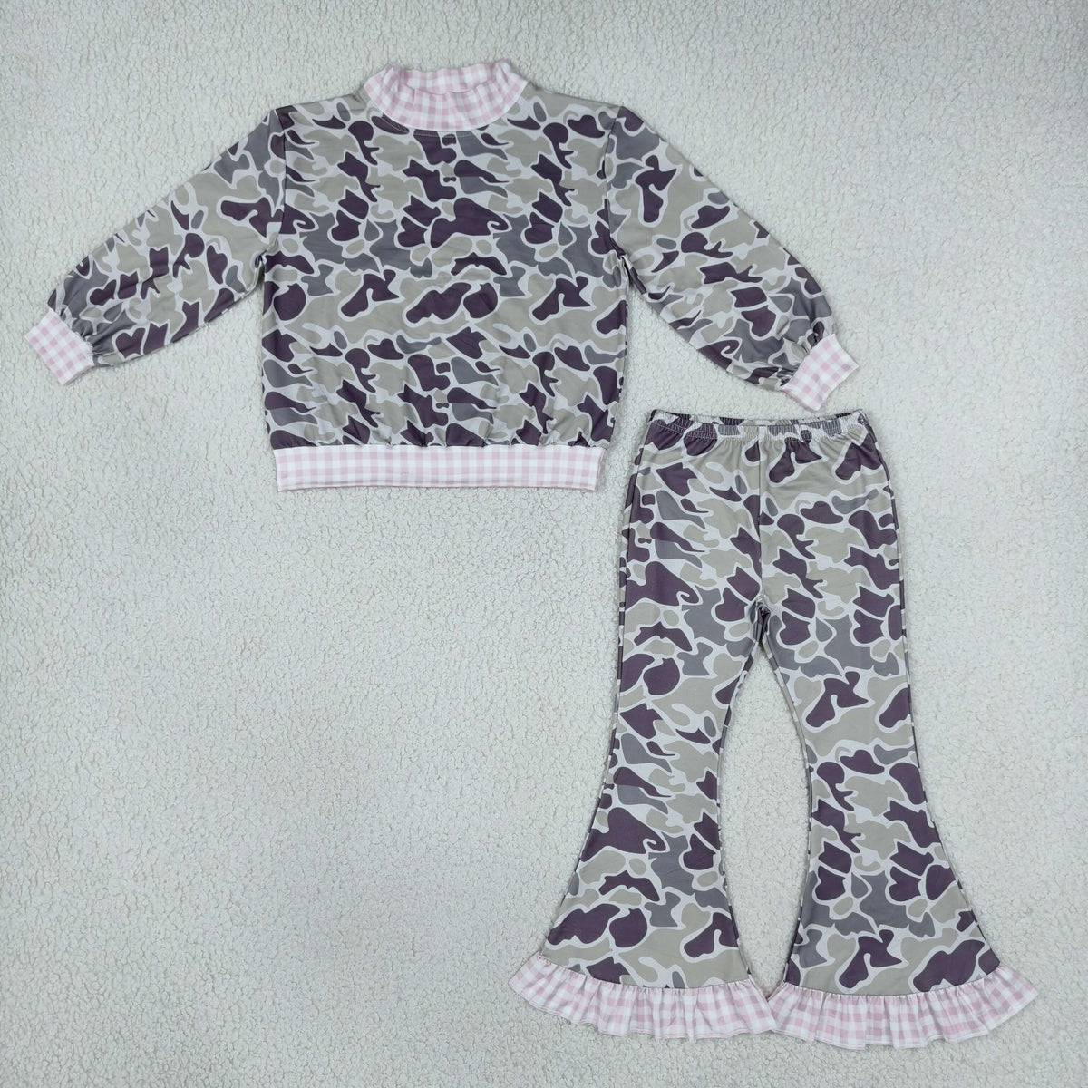 Sibling Baby Boys Girls Kids Long Sleeves Mock Neck Shirts Camo Pants Sets Clothes RTS