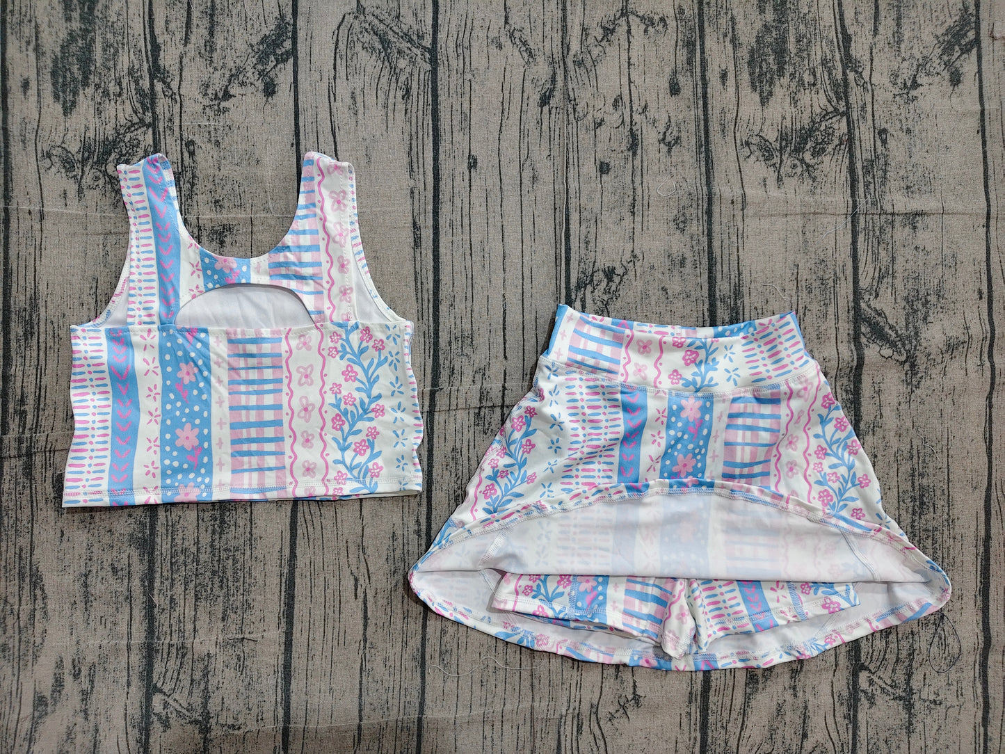 ( No moq ) Preorder Baby Girl Sleeveless Floral Yoga Active Wear Shirt Shorts Skirt Skort Clothes Set