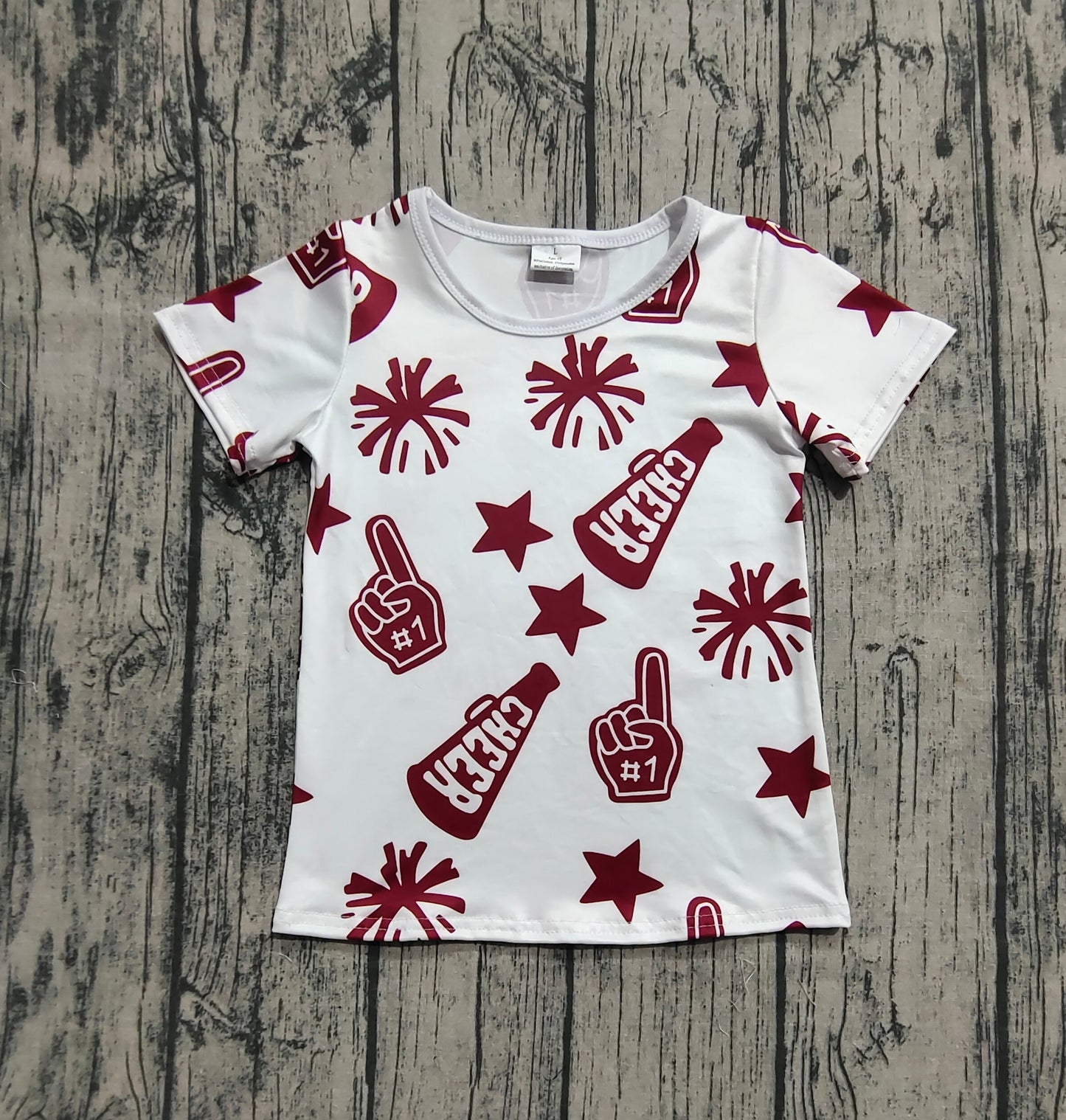 Baby Girl Short Sleeves Cheer Team Dark Red Summer Shirt Tops RTS
