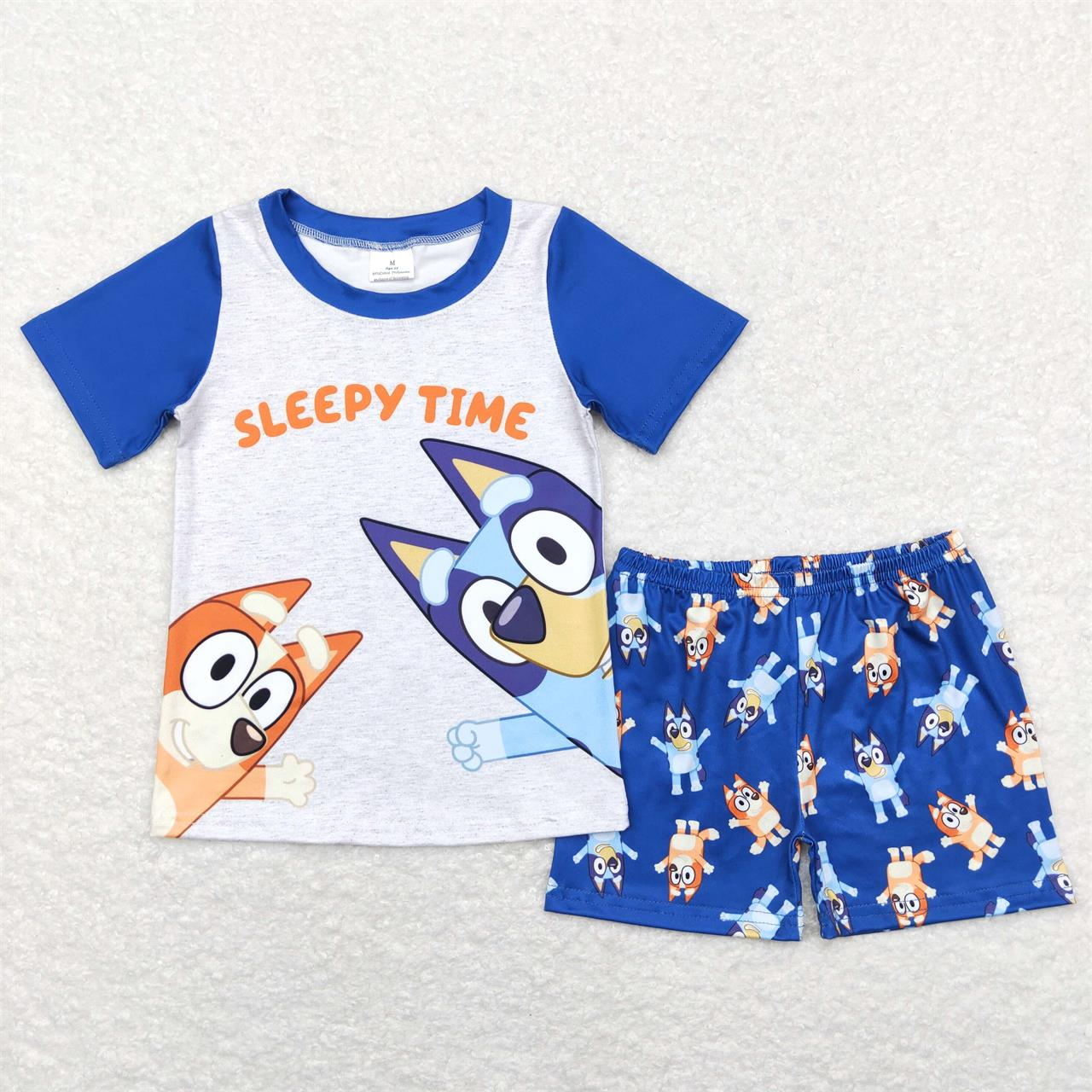 BSSO0421 Baby Boy Short Sleeves Shirt Dogs Shorts Summer Blue Set