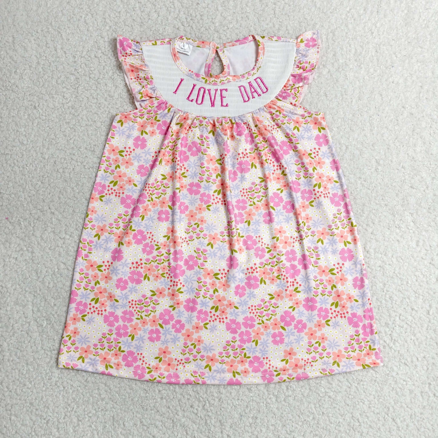 Baby Girls Kids Bows Short Sleeves Embroidery I Love Dad Flower Smocked Dress RTS