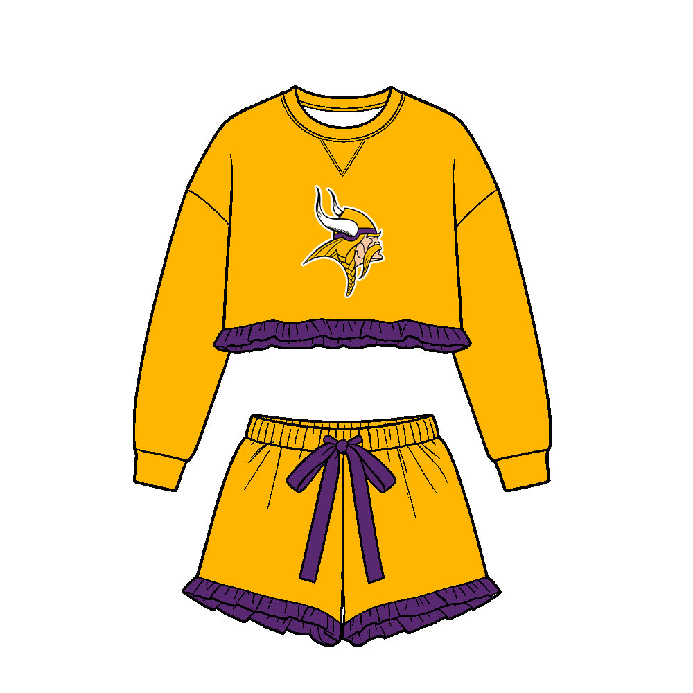 ( Moq 5 ) Baby Girls Kids Long Sleeves Ruffle Shirt Shorts Team Set Clothes