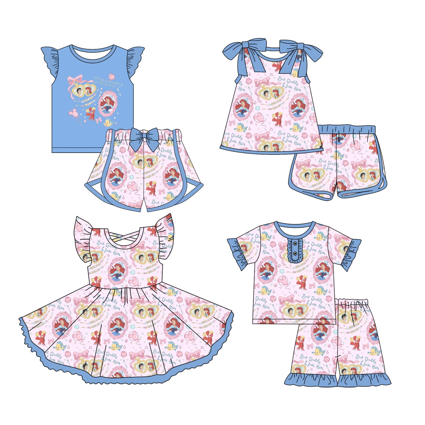 Baby Girl Short Sleeves Bows Princess Sibling Romper Dress Set ( Moq 5 Each Style ) 3.12