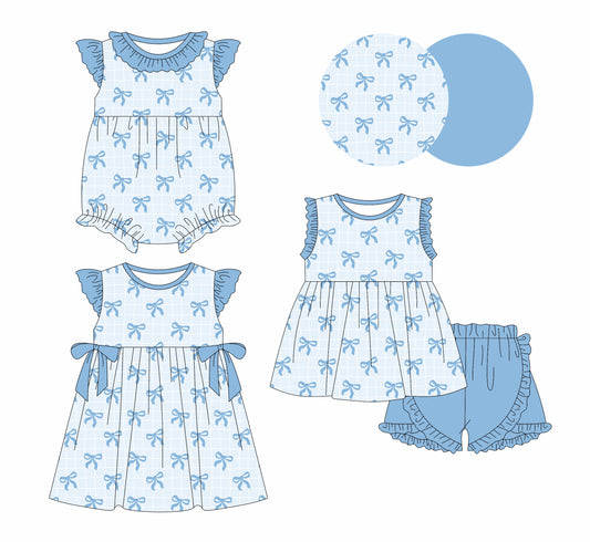 Baby Girl Blue Bows Sibling Romper Dress Set ( Moq 5 Each Style ) 1.23