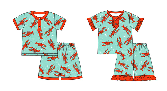 Baby Boy Girl Short Sleeves Crawfish Sibling Pajamas Set ( Moq 5 Each Style ) 12.24
