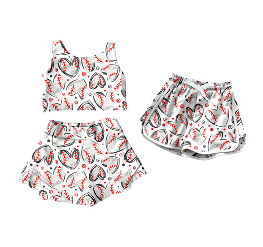( Moq 5 Each Style ) Baby Girl Sleeveless Baseball Hearts Sibling Shorts Set 4.18