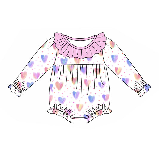 Baby Girl Infant Long Sleeves Hearts Bubble Romper