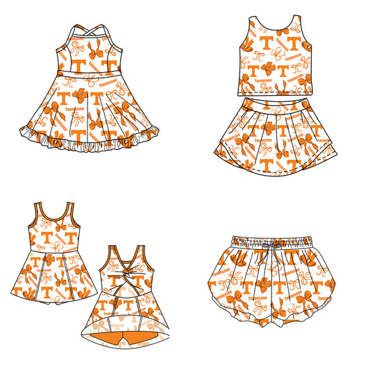 ( Moq 5 Each Style ) Baby Girls Kids Orange Bows Sibling Team Shorts Dresses Set