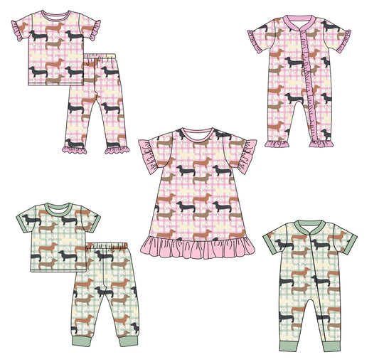 Baby Boy Girl Short Sleeves Dogs Checked Sibling Romper Dress Set ( Moq 5 Each Style ) 4.3