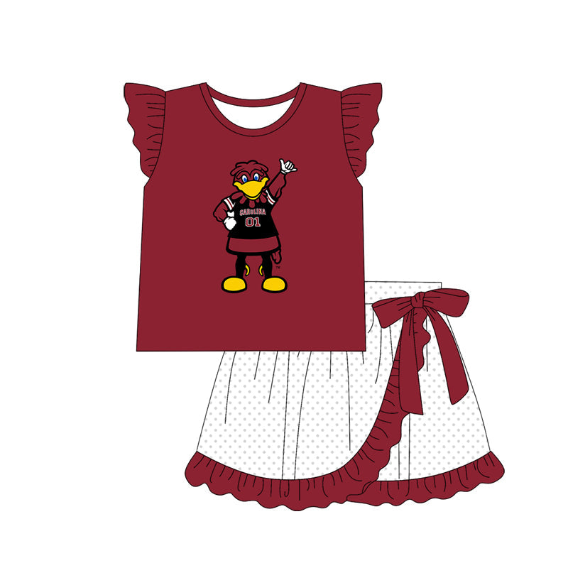 Baby Girl Short Sleeves Team Shirt Ruffle Skirt Clothes Set Moq 5