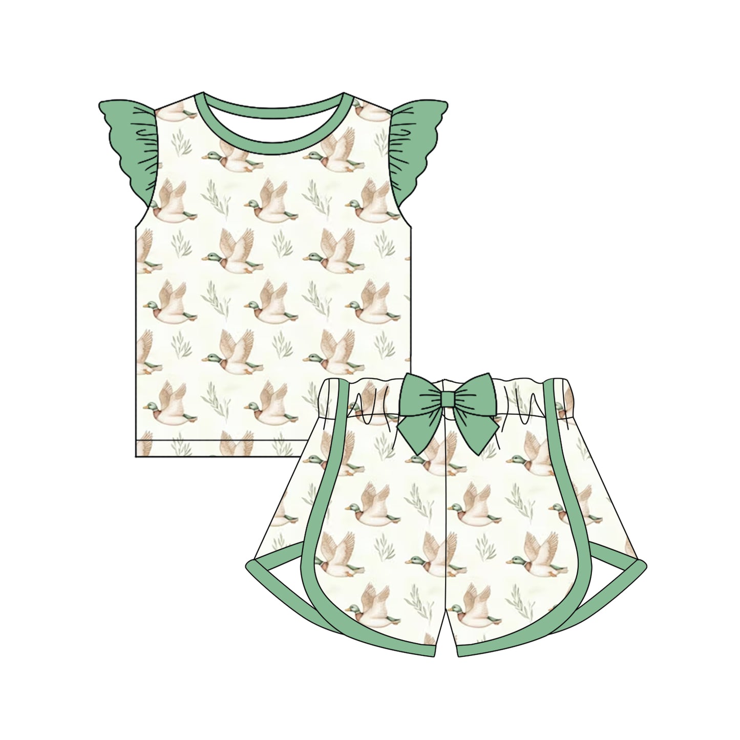 Baby Girl Short Sleeves Ducks Bows Shirt Shorts Set Moq 5