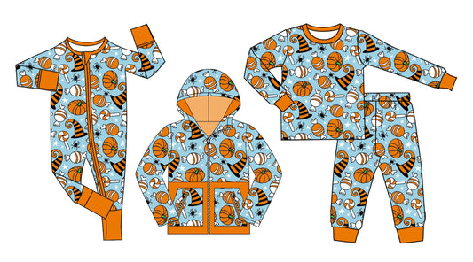 ( Moq 5 Each Style ) Baby Girl Toddler Halloween Candy Pumpkins Sibling Romper Shirt Set