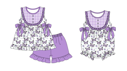 Baby Girl Floral Butterfly Sibling Summer Romper Set ( Moq 5 Each Design )