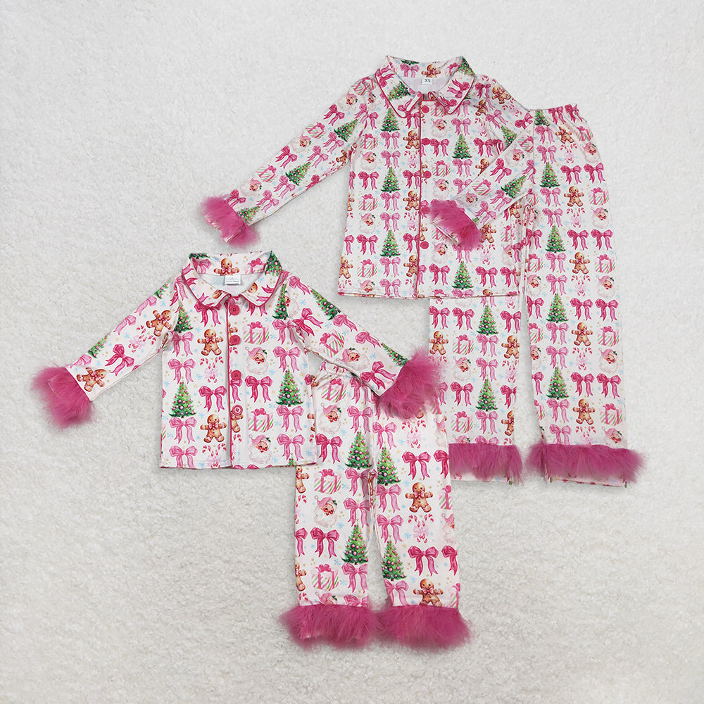 Sibling Girls Kids Adult Woman Bows Santa Gingerbread Pajamas Mama and Me Family Christmas Set RTS