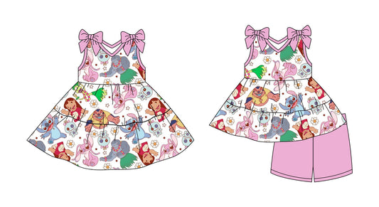 Baby Girl Straps Bows Cartoon Flower Summer Sibling Dress Set ( Moq 5 Each Style ) 2.28