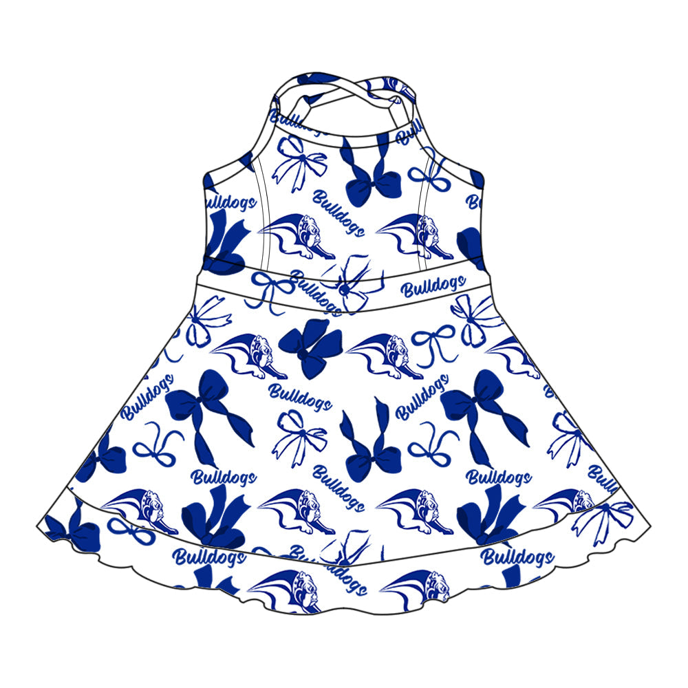 ( Moq 5 each style ) Baby Boy Girl Team Cheer Sibling Shirt Blue Bows Dress Set 8.11