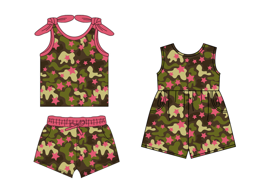 Baby Girl Camo Stars Sleeveless Sibling Jumpsuit Set ( Moq 5 Each Style ) 1.18