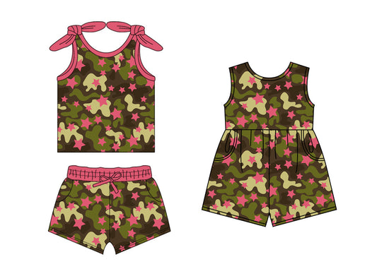 Baby Girl Camo Stars Sleeveless Sibling Jumpsuit Set ( Moq 5 Each Style ) 1.18
