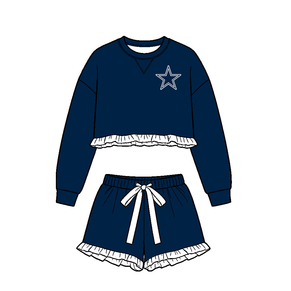 ( Moq 5 ) Baby Girls Kids Long Sleeves Ruffle Shirt Shorts Team Set Clothes