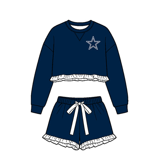 ( Moq 5 ) Baby Girls Kids Long Sleeves Ruffle Shirt Shorts Team Set Clothes