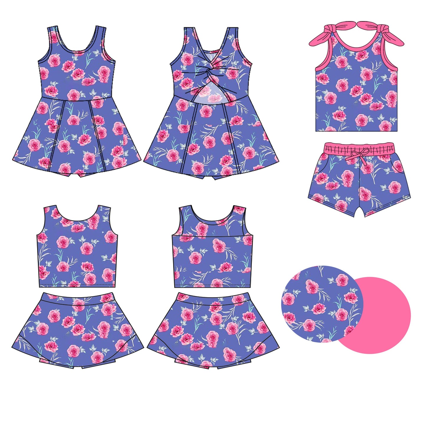 ( Moq 5 Each Style ) Baby Girl Sleeveless Flower Sibling Purple Dress Set 3.22